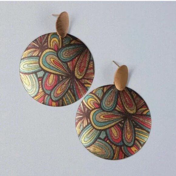 ⭐️❤️FREE Spiral Paisley Boho Peasant Hipster Feather Art Artsy Chic Hip Earrings - Picture 2 of 3